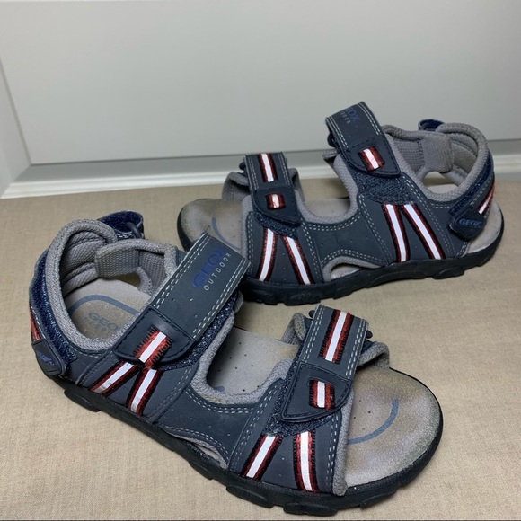 Geox Boy Size 32 Breathable Hook and Loop Blue Sandal Suede insole Open Toe Shoe - Picture 4 of 9